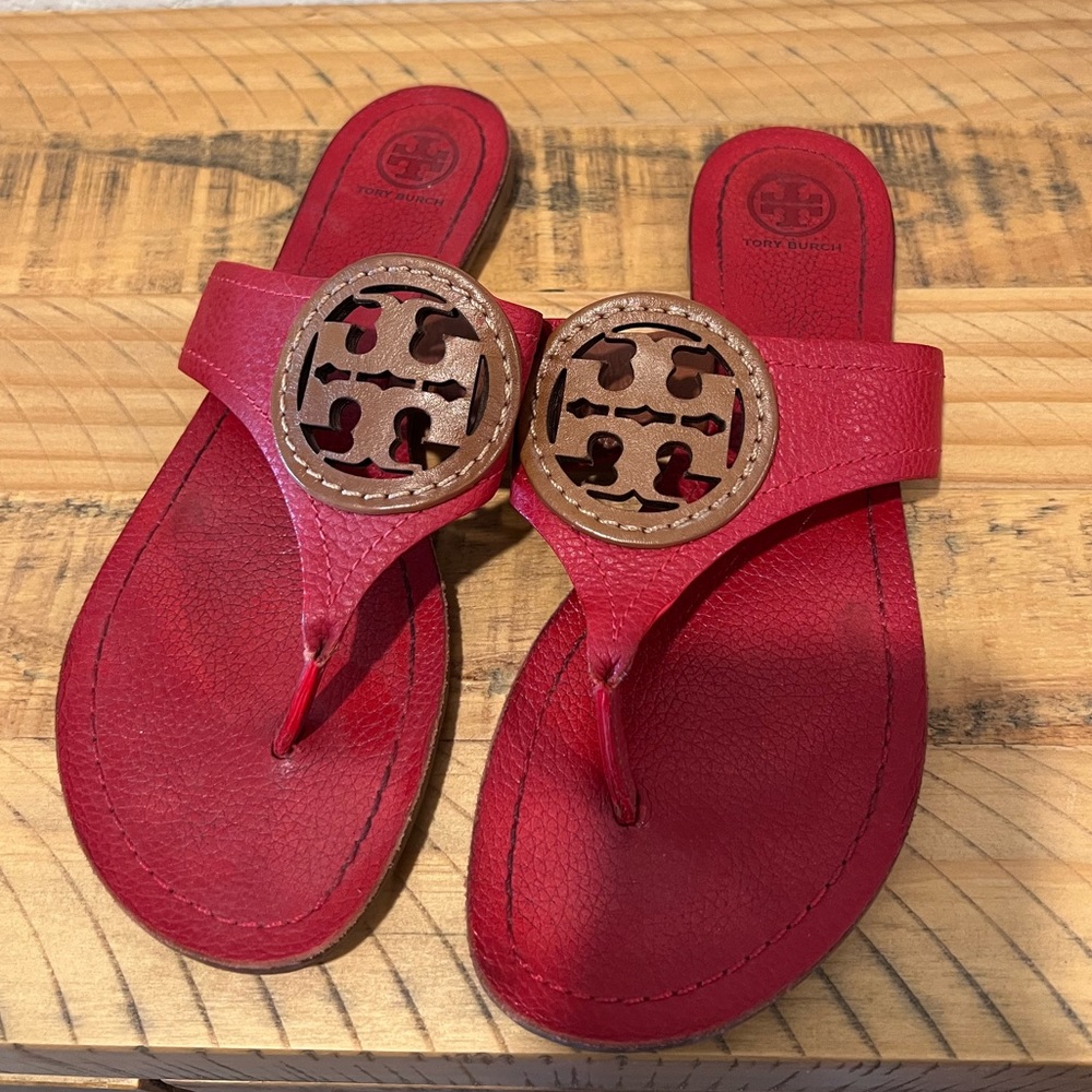 Red & brown leather Tory Burch sandals